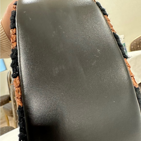 Staud Raffia Moon Tote, Black Leather & Tan Woven Bag - Picture 10 of 12